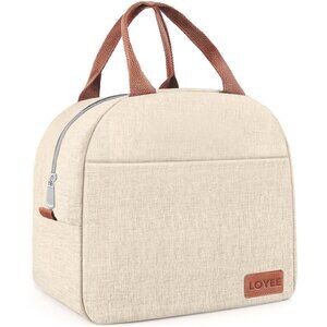 Large Insulated Lunch Bag for Women & Men, Leakproof Reusable Tote (Beige)